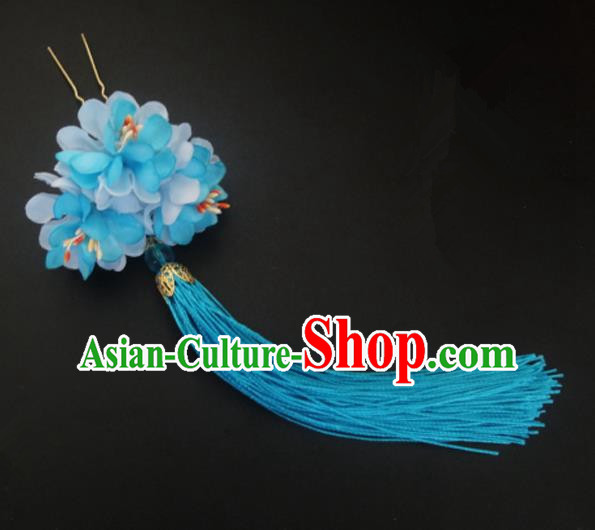 Traditional Handmade Chinese Ancient Classical Hair Accessories Barrettes Hairpin, Flowers Long Tassel Headdress Hair Jewellery, Hanfu Hair Fascinators Hairpins for Women