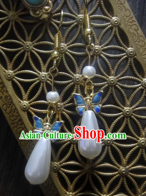 Traditional Handmade Chinese Ancient Classical Blueing Pearl Earrings for Women