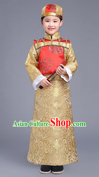 Traditional Ancient Chinese Imperial Emperor Costume, Chinese Qing Dynasty Dress, Cosplay Chinese Imperial Prince Clothing for Kids
