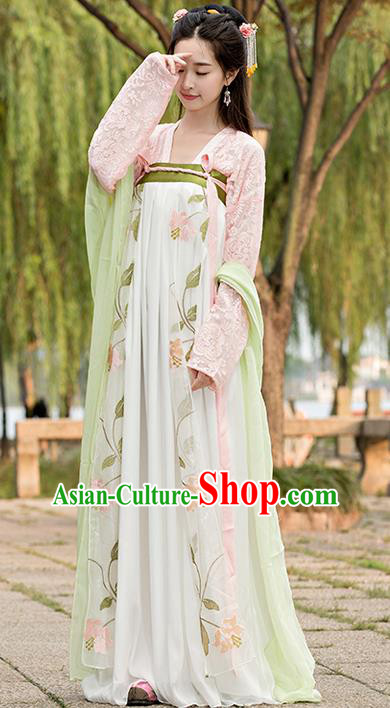Traditional Ancient Chinese Imperial Princess Costume, Chinese Tang Dynasty Dance Dress, Cosplay Chinese Peri Imperial Princess Clothing Embroidered Hanfu Dress for Women