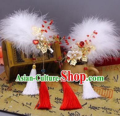Traditional Handmade Chinese Ancient Classical Hair Accessories Red Feather Tassels Hairpin, Hair Claws Hair Comb for Women