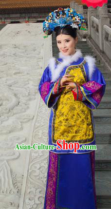 Traditional Ancient Chinese Imperial Consort Costume, Chinese Qing Dynasty Manchu Palace Lady Dress, Cosplay Chinese Manchu Minority Imperial Consort Clothing for Women