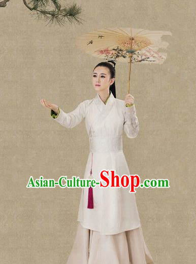 Traditional Ancient Chinese Female Costume, Chinese Tang Dynasty Swordswoman White Dress, Cosplay Chinese Chivalrous Swordsman Clothing for Women