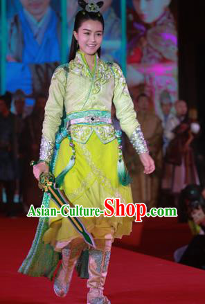 Traditional Ancient Chinese Female Costume, Chinese Tang Dynasty Swordswoman Green Dress, Cosplay Chinese Chivalrous Swordsman Clothing for Women