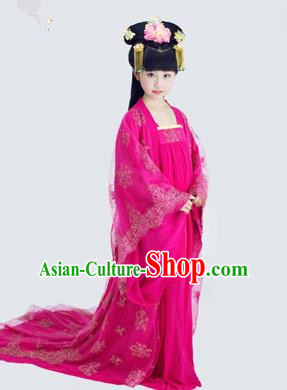 Traditional Ancient Chinese Imperial Consort Children Costume, Chinese Tang Dynasty Little Girl Dress, Cosplay Chinese Concubine Embroidered Clothing Tailing Hanfu for Kids