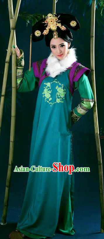 Traditional Ancient Chinese Imperial Consort Costume, Chinese Qing Dynasty Manchu Princess Dress, Cosplay Chinese Mandchous Imperial Concubine Embroidered Clothing for Women