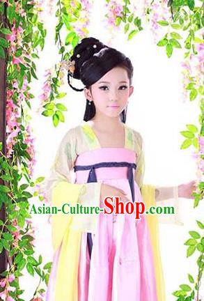 Traditional Ancient Chinese Imperial Consort Children Costume, Chinese Tang Dynasty Little Girl Dress, Cosplay Chinese Concubine Clothing Hanfu for Kids