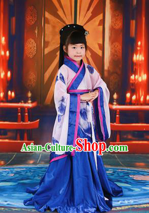 Traditional Ancient Chinese Imperial Consort Children Costume, Chinese Han Dynasty Little Girl Dress, Chinese Embroidered Clothing Printed Hanfu for Kids