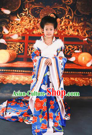 Traditional Ancient Chinese Imperial Consort Children Costume, Chinese Tang Dynasty Little Girl Dress, Cosplay Chinese Concubine Embroidered Peony Clothing Tailing Hanfu for Kids