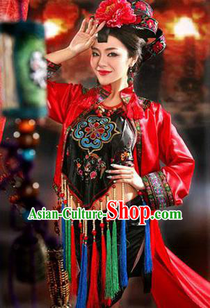 Traditional Ancient Chinese Imperial Emperess Costume, Chinese Tang Dynasty Sexy Bellyband Dress, Cosplay Chinese Concubine Embroidered Clothing for Women