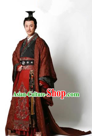 Traditional Ancient Chinese Imperial Emperor Costume, Chinese Han Dynasty Emperor Dress, Cosplay Chinese Majesty Embroidered Clothing Hanfu Complete Set for Men