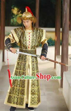 Traditional Ancient Chinese Imperial Soldier Costume, Chinese Tang Dynasty Imperial Bodyguard Uniforms, Cosplay Chinese Minister General Armour Clothing Complete Set for Men