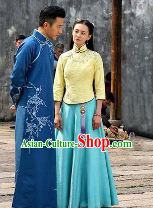 Traditional Ancient Chinese Costume Cheongsam Blouse, Chinese Late Qing Dynasty Female Student Dress, Republic of China Embroidered Clothing for Women