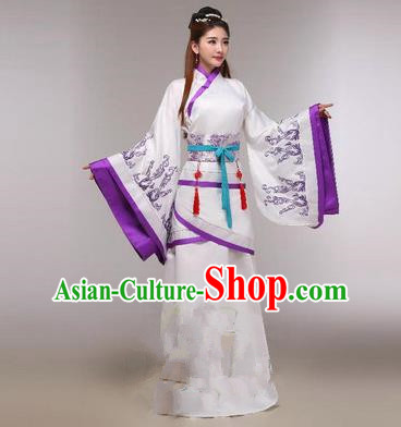 Traditional Ancient Chinese Imperial Emperess Costume, Chinese Han Dynasty Princess Dress, Cosplay Chinese Peri Concubine Embroidered Violet Hanfu Clothing for Women