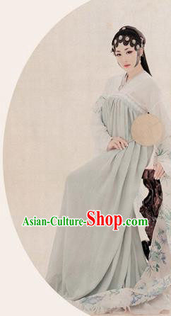 Traditional Ancient Chinese High-Grade Imperial Consort Costume, Chinese Tang Dynasty Lady Elegant Dress, Cosplay Chinese Fairy Clothing White Ink Painting Hanfu for Women