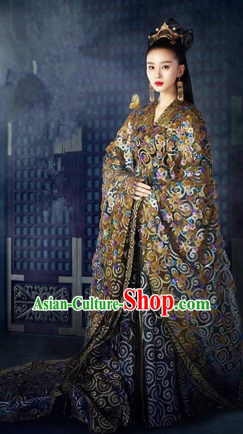 Traditional Ancient Chinese Imperial Empress Costume, Elegant Hanfu Western Wei Dynasty Clothing, Chinese Northern Dynasties Imperial Queen Embroidered Tailing Clothing for Women