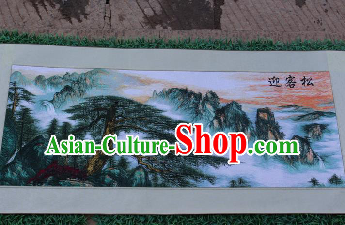 Traditional Chinese Miao Nationality Minority Crafts Hmong Xiangxi Embroidery Decorative Paintings, Embroidery Greeting Pine Scroll Painting for Friends
