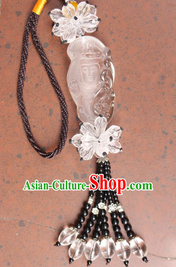 Traditional Chinese Miao Nationality Crafts Jewelry Accessory, Hmong Handmade Tassel Buddha Pendant, Miao Ethnic Minority Haven Evil Car Accessories Pendant for Women