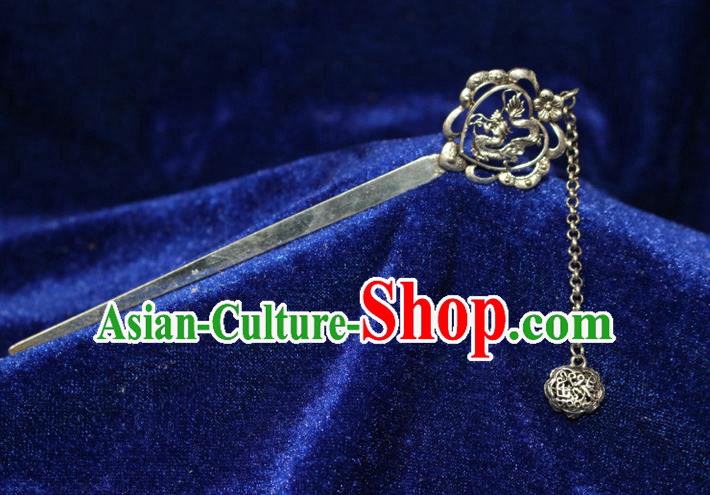 Traditional Chinese Miao Nationality Crafts Jewelry Accessory Classical Hair Accessories, Hmong Handmade Miao Silver Dragon Palace Lady Tassel Hair Sticks Hair Claw, Miao Ethnic Minority Hair Fascinators Hairpins for Women