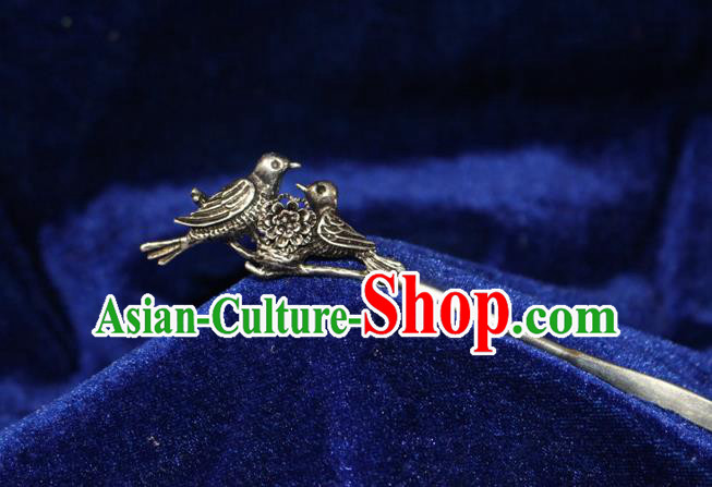 Traditional Chinese Miao Nationality Crafts Jewelry Accessory Classical Hair Accessories, Hmong Handmade Miao Silver Birds Palace Lady Hair Sticks Hair Claw, Miao Ethnic Minority Hair Fascinators Hairpins for Women