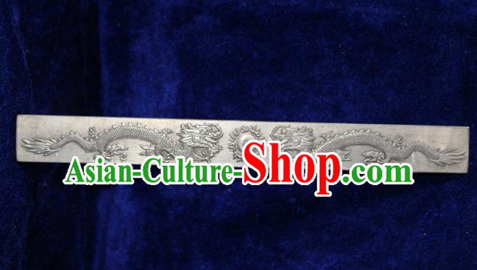 Traditional Chinese Miao Nationality Crafts Accessory, Hmong Handmade Miao Silver Double Dragon Paper Weight, Miao Ethnic Minority Palace Silver Paperweight