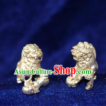 Traditional Chinese Miao Nationality Crafts Accessory, Hmong Handmade Miao Silver Double Lions Paper Weight, Miao Ethnic Minority Palace Silver Paperweight