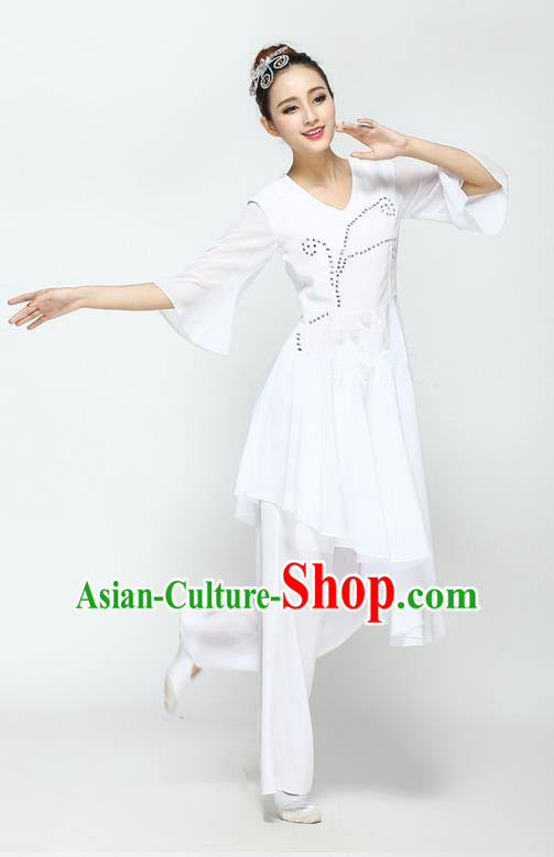 Traditional Modern Dancing Compere Costume, Women Opening Classic Chorus Singing Group Dance Dress, Modern Dance Classic Ballet Dance White Paillette Dress for Women