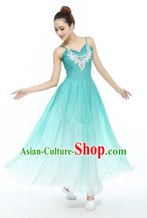 Traditional Modern Dancing Compere Costume, Women Opening Classic Chorus Singing Group Dance Dress, Modern Dance Classic Ballet Dance Blue Crystal Dress for Women