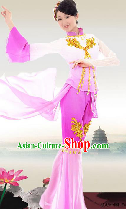 Traditional Chinese Yangge Fan Dancing Costume, Folk Dance Yangko Blouse and Pants Uniforms, Classic Umbrella Dance Elegant Dress Drum Dance Pink Clothing for Women
