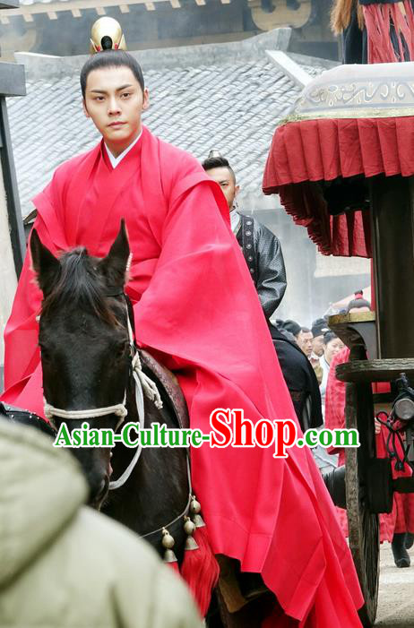 Traditional Ancient Chinese Nobility Childe Wedding Costume, Elegant Hanfu Western Wei Dynasty Imperial Prince Red Clothing, Chinese Northern Dynasties Swordsman Clothing for Men