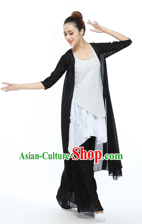 Traditional Modern Dancing Compere Costume, Female Opening Classic Chorus Singing Group Dance Black Cloak and Blouse and Pants Dancewear, Modern Dance Classic Ballet Dance Elegant Clothing for Women