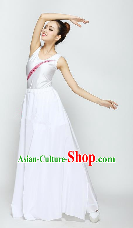 Traditional Modern Dancing Compere Costume, Female Opening Classic Chorus Singing Group Dance White Dancewear, Modern Dance Dress Classic Latin Dance Elegant Clothing for Women
