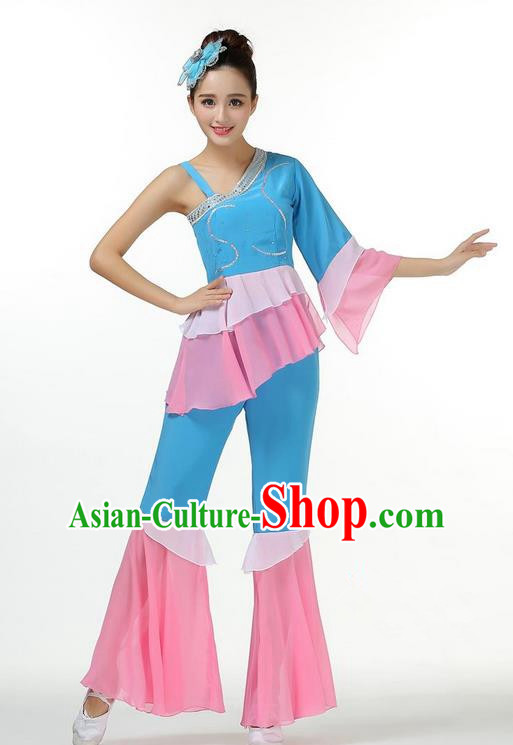 Traditional Chinese Yangge Fan Dancing Costume, Folk Dance Yangko Mandarin Sleeve Dress and Pants Paillette Peony Uniforms, Classic Umbrella Dance Elegant Dress Drum Dance Green Clothing for Women