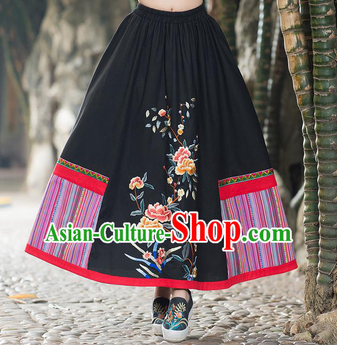 Traditional Ancient Chinese Tangsuit Skirt Costume, Elegant Hanfu Dress, China National Tang Suit Embroidered Black Bust Skirt for Women