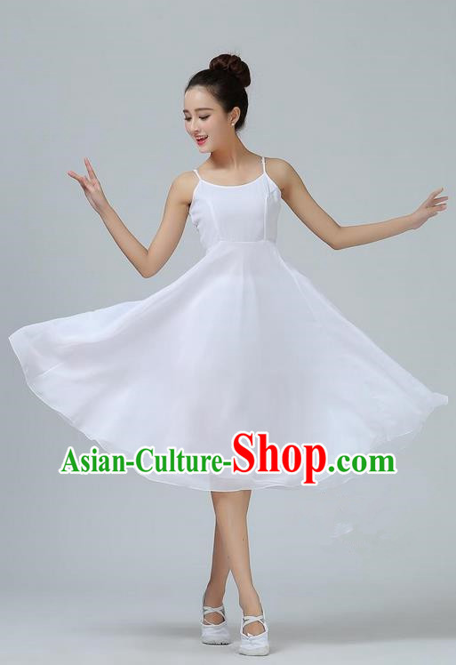 Traditional Modern Dancing Costume, Opening Classic Chorus Singing Group Dance White Dress, Modern Dance Classic Ballet Dance Latin Dance Dress for Women