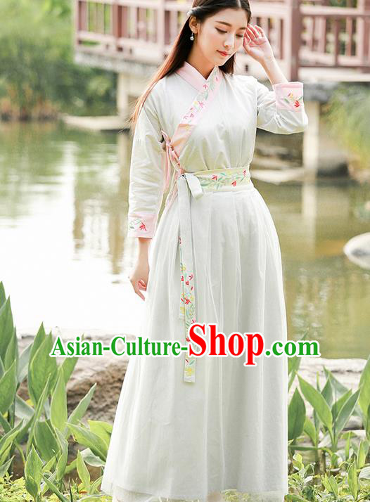 Traditional Ancient Chinese Ancient Costume, Elegant Hanfu Clothing Embroidered Dress, China Ming Dynasty Elegant Blouse and Dress Complete Set for Women