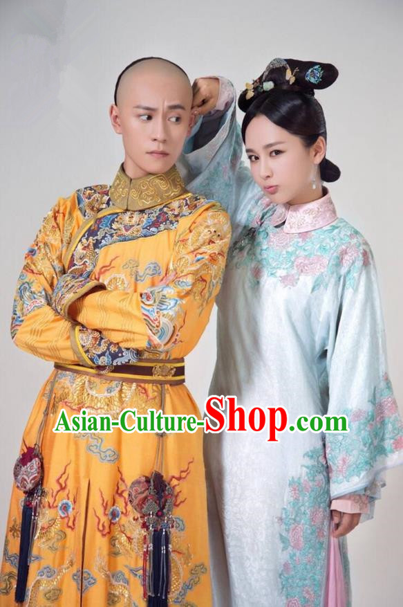 Traditional Ancient Chinese Imperial Emperor Costume, Chinese Qing Dynasty Manchu Palace Majesty Dress, Chinese Legend of Dragon Ball Mandarin King Dragon Robes, Ancient China Imperial Padishah Embroidered Clothing for Men