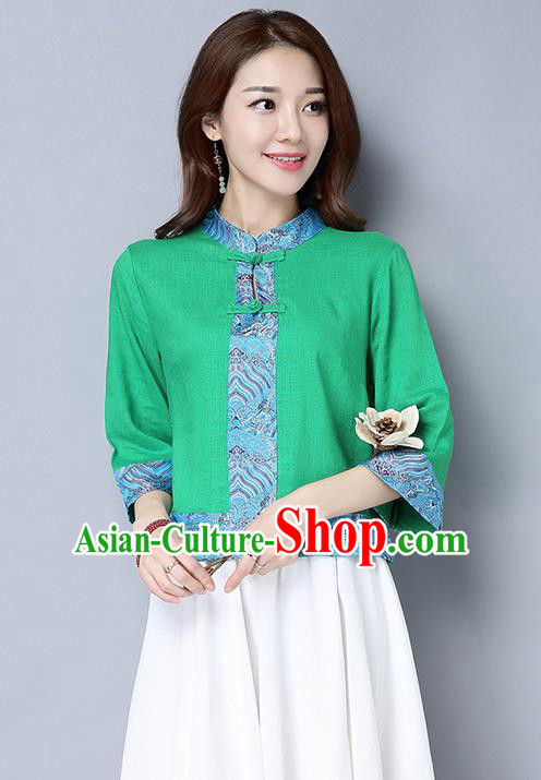 Traditional Ancient Chinese National Costume, Elegant Hanfu Plated Buttons Shirt, China Tang Suit Embroidered Blouse Cheongsam Upper Outer Garment Green Shirts Clothing for Women
