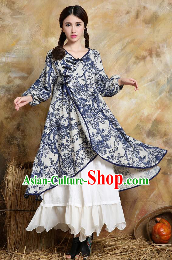 Traditional Ancient Chinese National Costume, Elegant Hanfu Cardigan Coat, China Tang Suit Plated Buttons Cape, Upper Outer Garment Blue Dust Coat Cloak Clothing for Women