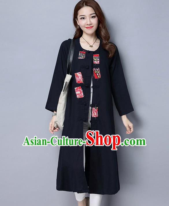 Traditional Ancient Chinese National Costume, Elegant Hanfu Coat, China Tang Suit Plated Buttons Black Long Coat, Upper Outer Garment Dust Coat Clothing for Women