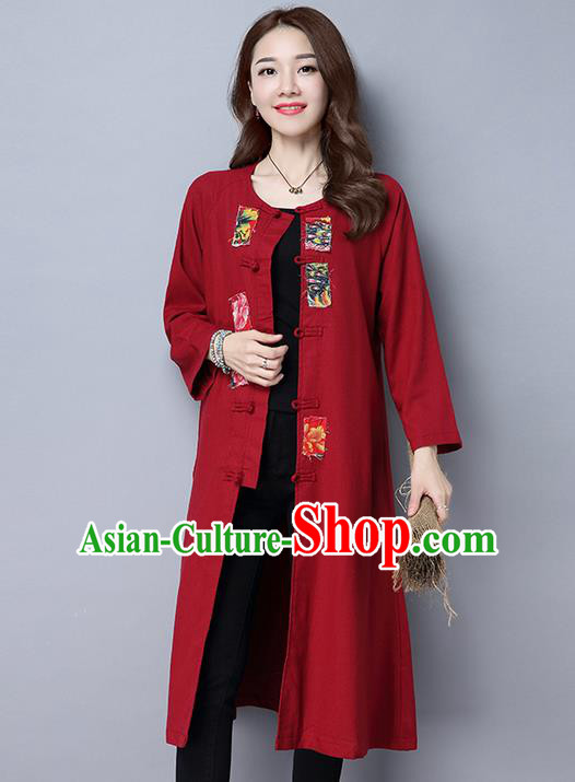 Traditional Ancient Chinese National Costume, Elegant Hanfu Coat, China Tang Suit Plated Buttons Red Long Coat, Upper Outer Garment Dust Coat Clothing for Women