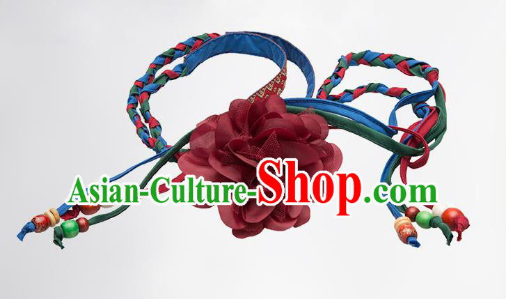 Traditional Chinese National Crafts Female Waistband, Handmade Red Flowers Embroidery Belt Accessories Pendant for Women