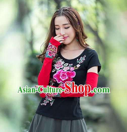 Traditional Chinese National Crafts Female Sun Protection Gloves, Handmade Embroidery Red Sun Protection Sleeve Accessories Hand Buff for Women