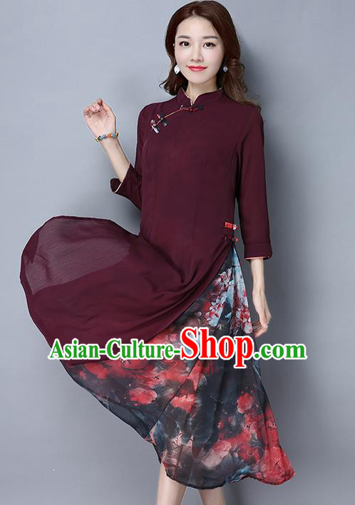 Traditional Ancient Chinese National Costume, Elegant Hanfu Mandarin Qipao Dress, China Tang Suit Cheongsam Upper Outer Garment Red Elegant Dress Clothing for Women