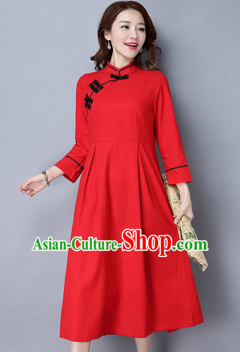 Traditional Ancient Chinese National Costume, Elegant Hanfu Plated Buttons Qipao Dress, China Tang Suit Cheongsam Upper Outer Garment Red Elegant Dress Clothing for Women