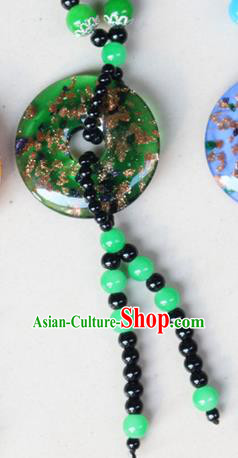 Traditional Chinese Miao Nationality Crafts Jewelry Accessory, Hmong Handmade Beads Tassel Green Pendant, Miao Ethnic Minority Necklace Accessories Sweater Chain Pendant for Women