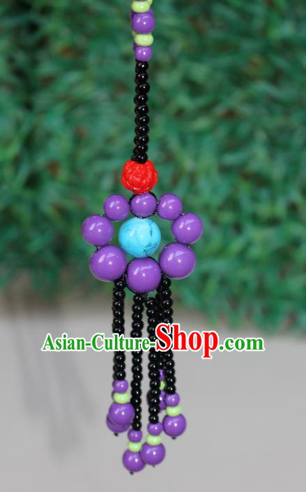 Traditional Chinese Miao Nationality Crafts Jewelry Accessory, Hmong Handmade Beads Tassel Flowers Pendant, Miao Ethnic Minority Necklace Accessories Sweater Chain Pendant for Women