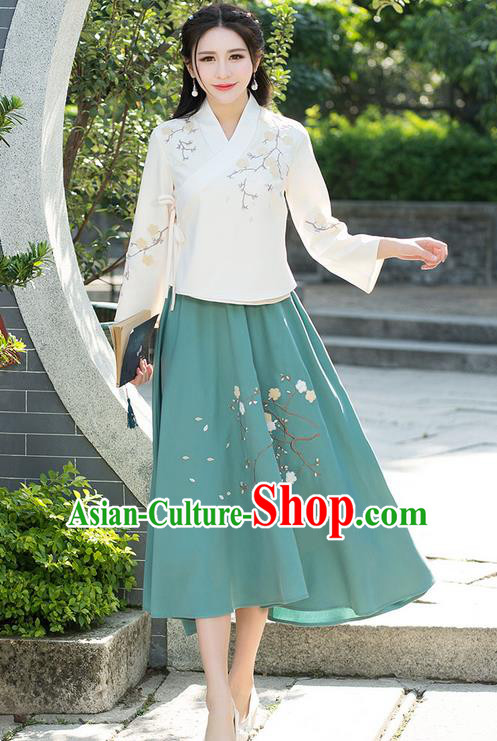 Traditional Ancient Chinese National Costume, Elegant Hanfu Apricot T-Shirt, China Tang Suit Embroidered Blouse Cheongsam Qipao Shirts Clothing for Women