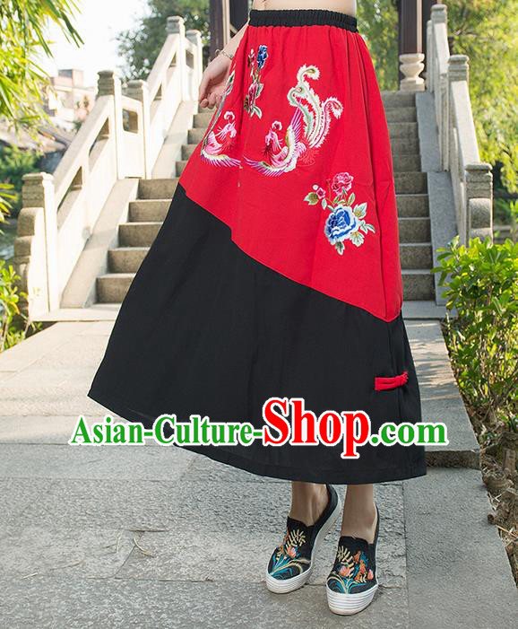 Traditional Ancient Chinese National Pleated Skirt Costume, Elegant Hanfu Embroidered Long Dress, China Ancient Tang Suit Cotton Bust Skirt for Women