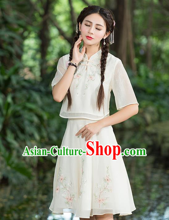 Traditional Ancient Chinese Ancient Costume, Elegant Hanfu Clothing Embroidered Dress, China Ming Dynasty Elegant Blouse and Skirt Complete Set for Women
